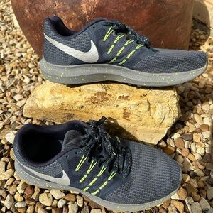 Nike Dark Blue and Gray Shoes with Neon Highlights